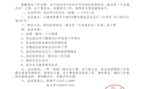 武汉医师协会二级分会(专业委员会) 主委、总干事会议