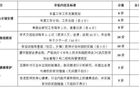 武汉医师协会二级分会（专业委员会）年度考核细则